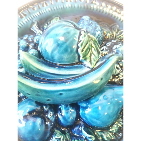 Ceramic raised fruit hanging plate Inarco blue Vintage - Picture 4 of 10